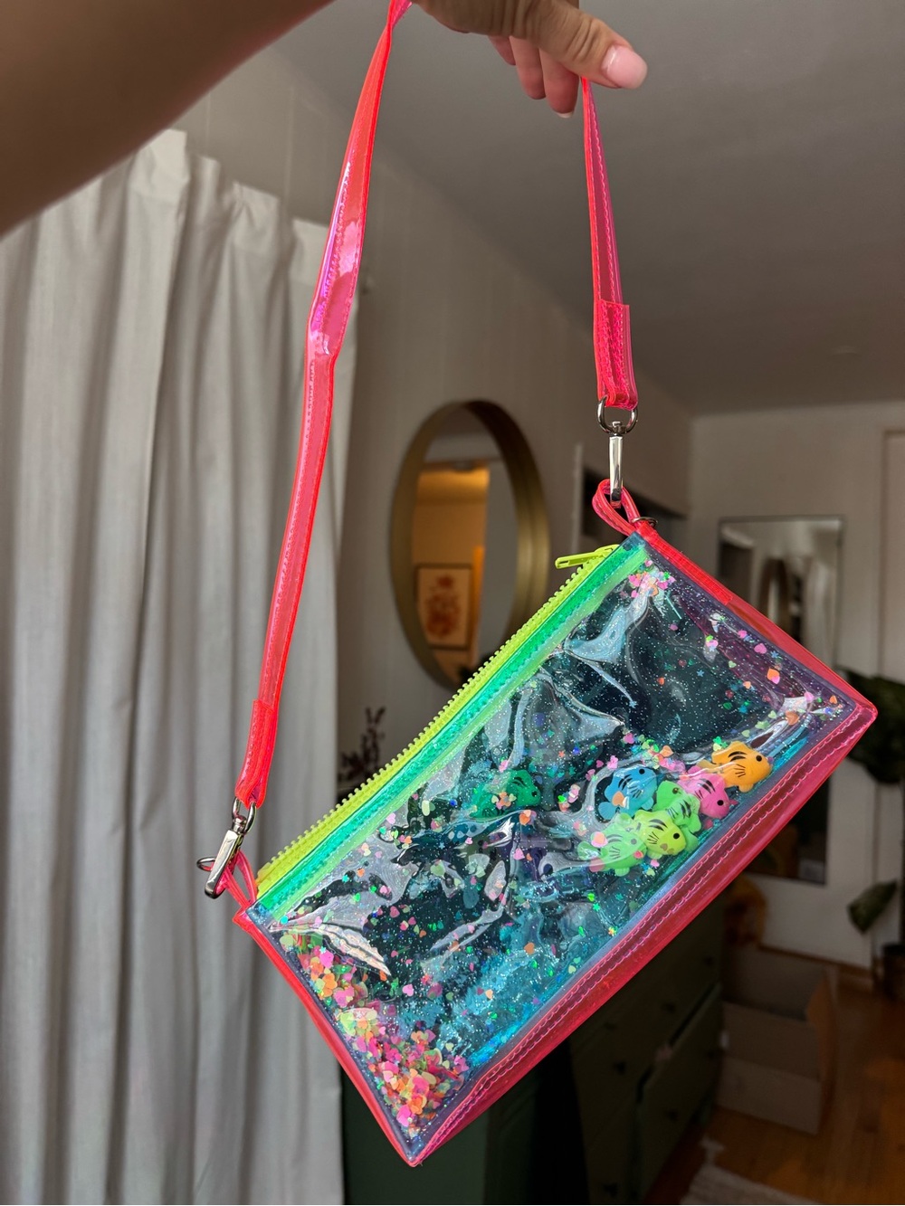 Just Keep Swimming Electric Bubblegum Fish bag 10”